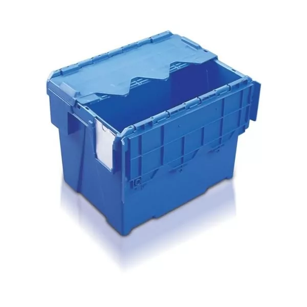 blue plastic box with lid