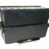 black plastic storage boxes with lids